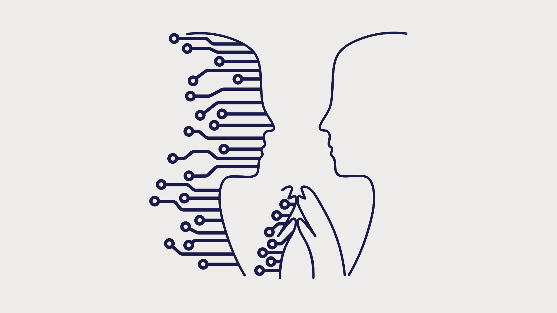 AI circuit board and human profiles illustrating coaching's value in the AI era